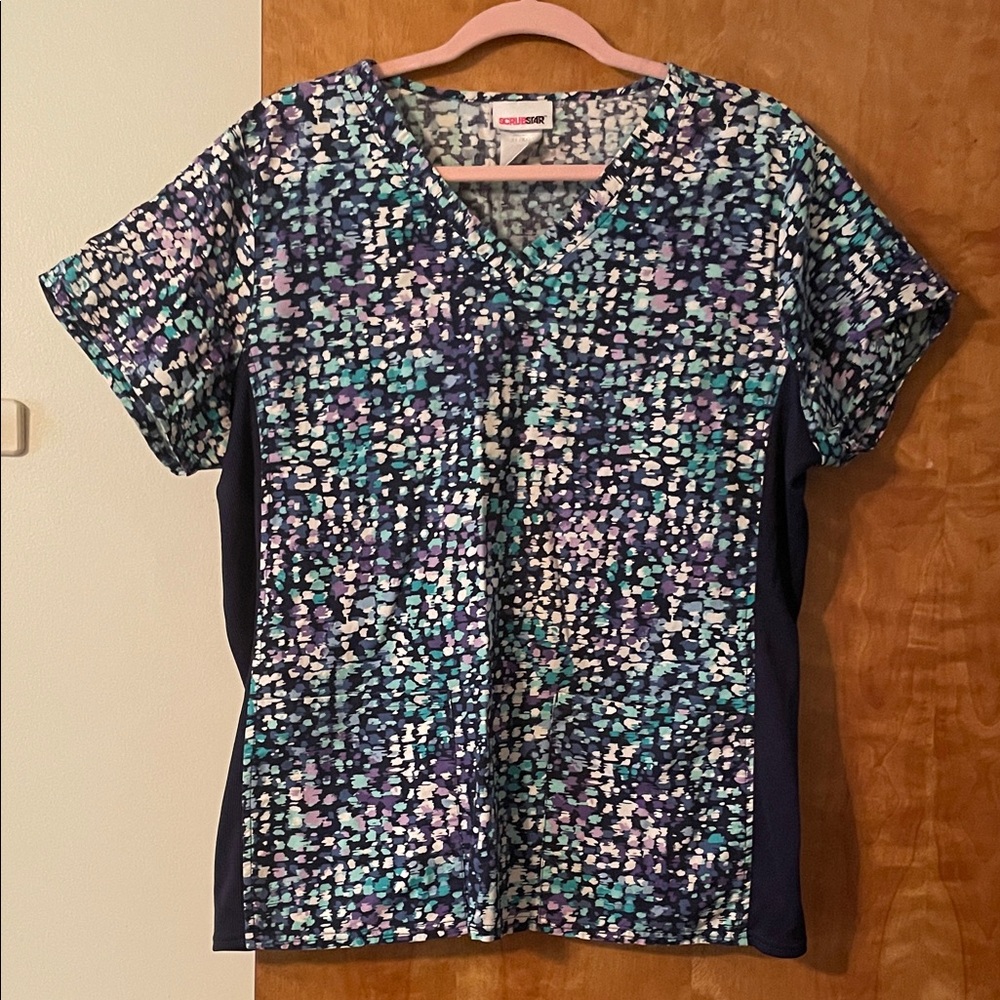 Scrubstar Women's Blue and Purple Patterned top